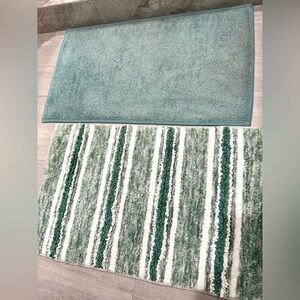 Set of 2 Teal and White Striped Bath Mat Non slip